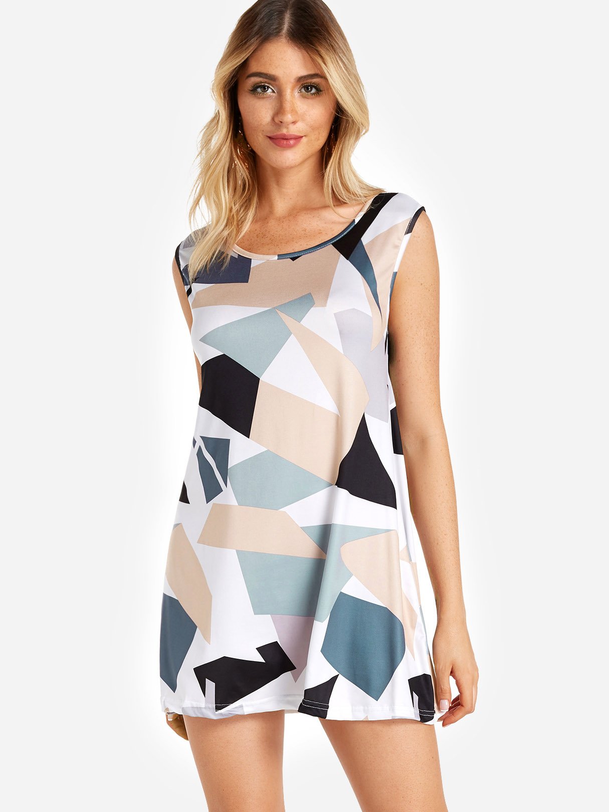 Scoop Neck Sleeveless Geometrical Mini Dress